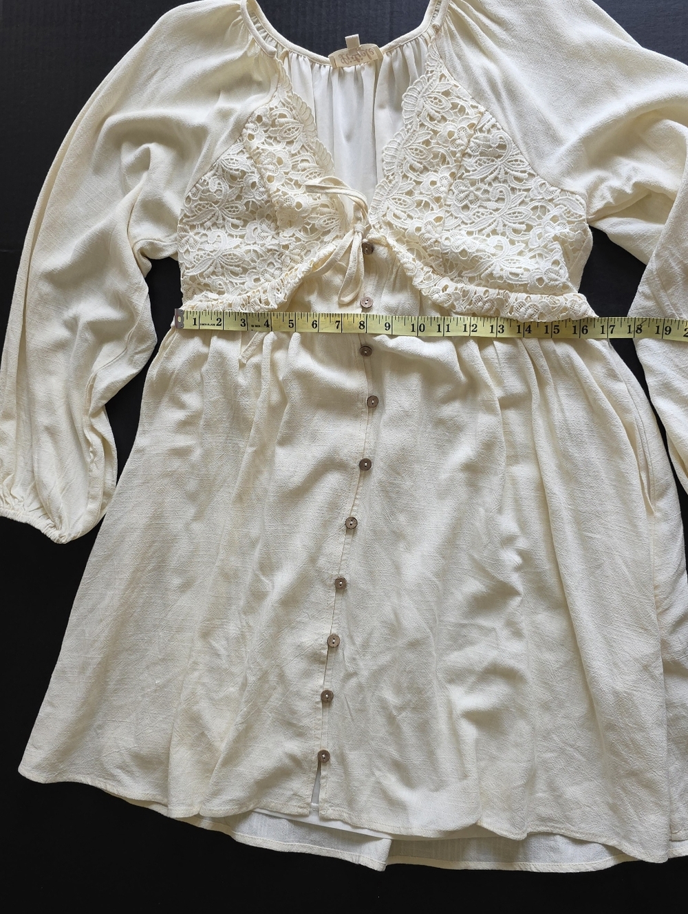 Listicle Beige Lace Maternity Mini Dress Long Sleeves Boho Cottagecore Romantic - Picture 6 of 9